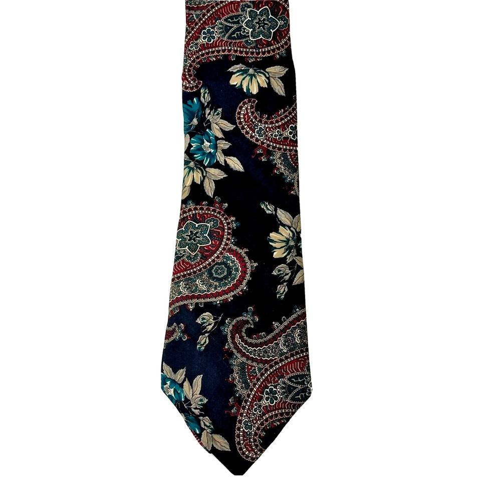Royal Club Mens Italian Silk Tie Navy Blue Multicolor Paisley Floral